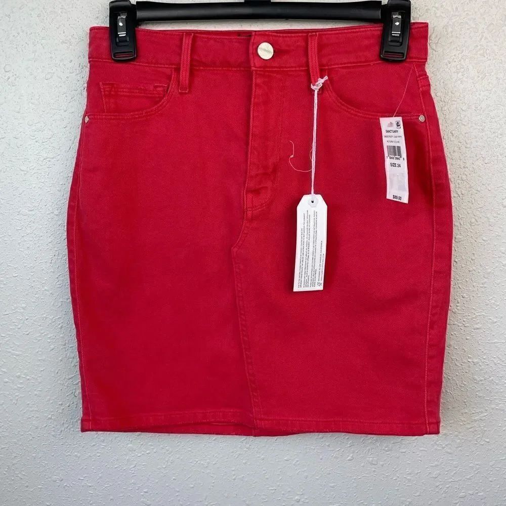 NWT Sanctuary California Poppy Red Denim Skirt Sizes 24, 25, and 32